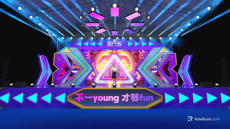 Vibrant Stage Setup With Colorful Lights And Decorations 3d model 