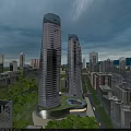 Aerial Planning Of Modern Urban Skyscrapers With Green Spaces And Circular Plaza