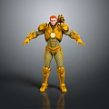 Man With Red Hair Wearing Futuristic Yellow Armor And Back Weapon