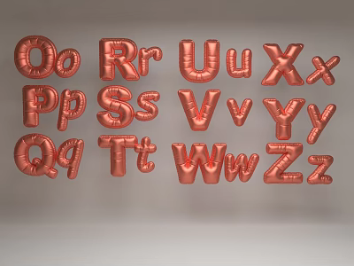 Rose Gold Balloon Letters Decorative Alphabet With Uppercase And Lowercase 3d model
