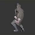 Low Poly Man Wearing Long Coat Hat Holding Wand And Pink Bag In Dynamic Pose