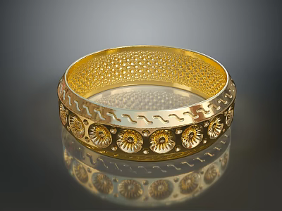 Elegant Golden Bracelet with Intricate Engraved Patterns and Shiny Textured Surface 3d model