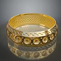 Elegant Golden Bracelet with Intricate Engraved Patterns and Shiny Textured Surface 3d model