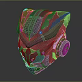 Futuristic Armored Helmet Featuring Mechanical Design Metallic Red Silver Finish And Detailed Components