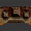Handcrafted Traditional Shrine Cabinet with Ornate Spire Tops Pink Gold Decor Peacock Background Deity Statue
