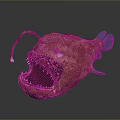 Red Angler Fish With Sharp Teeth Long Lure And Blue Fins