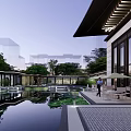 Traditional Chinese Garden Landscape With Pond Lotus Leaves Walkways and Pavilions