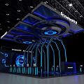 Lenovo Tech Exhibition Booth With Modern Blue Lighting And Displayed Devices