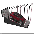 Modern Car Display With Red Neon Lights And Sleek Frame Structure