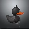 Black Rubber Duck With Red Beak Small Black Top Shiny Surface And Dark Background Reflection 3d model