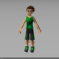 Cartoon 3D Male Character With Brown Hair Wearing Green Tank Top And Black Striped Shorts