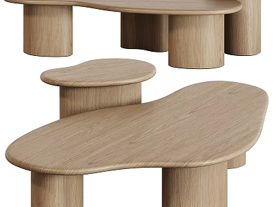 Modern Wooden Desk With Unique Irregular Curved Top And Cylindrical Light Wood Legs 3d model