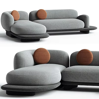 Modern Light Gray Fabric Sectional Sofa With Brown Round Accent Cushions And Minimalist Design 3d model
