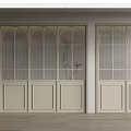 Beige Arched Glass Doors With Lattice Design And Wooden Floor Interior