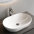 Modern Bathroom Vanity with Round Backlit Mirror White Ceramic Basin and Wooden Countertop