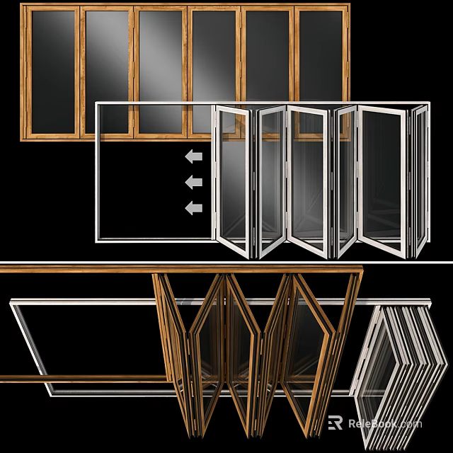 Modern Swing Doors With Glass Panels And Wooden Frames For Home Interior Design 3d model 
