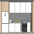 Modern Wooden And White Storage Cabinet With Wall Mounted And Floor Units