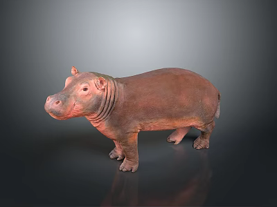 Realistic Brown Hippo Sculpture On Gray Gradient Background With Smooth Surface And Reflection 3d model