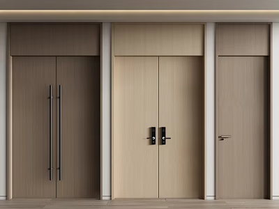 Modern Interior Design With Sleek Light Wooden Double Doors And Black Handles 3d model