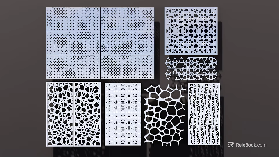 Modern Decorative Room Dividers With Various Perforated Patterns For Interior Design 3d model