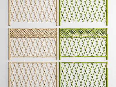 Garden Landscape Decorative Bamboo Grilles With Beige Green Diamond Patterns And Woven Details 3d model