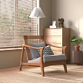 Modern Leisure Chair With Wooden Frame Rattan Gray Cushion Pillow By Window Blinds Green Plant