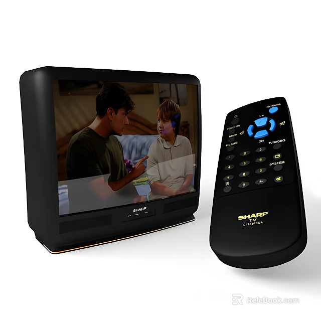 Sharp Home TV Set with Remote Control Displaying People on Screen 3d model 