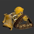Small Yellow Bulldozer Functional Vehicle With Rusty Tracks And Bucket