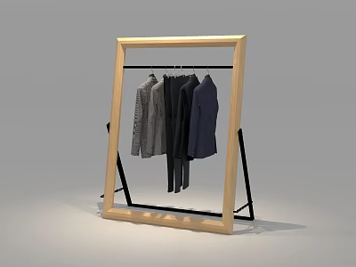 Clothing Store Various Styles Coats Display On Golden Frame Rack 3d model