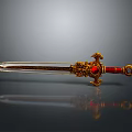 Ornamental Sword With Golden Decorations Red Gemstone Red Hilt And Sharp Blade