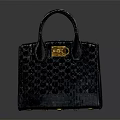 Elegant Navy Blue Handbag With Crocodile Texture And Gold Lock Design