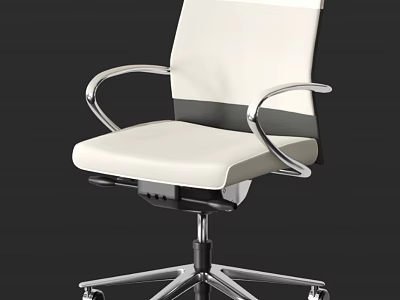 White Office Chair With Black Back Silver Metal Arms And Rolling Base 3d model