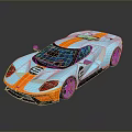 Blue And Orange Striped Ford GT Sports Car With Sleek Design And Shiny Exterior