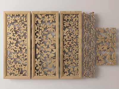 Wooden Carved Room Dividers With Floral Patterns And Multiple Panel Designs 3d model