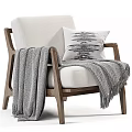 Cozy Accent Chair With Wooden Frame Upholstered Cushion Throw Pillow And Draped Blanket