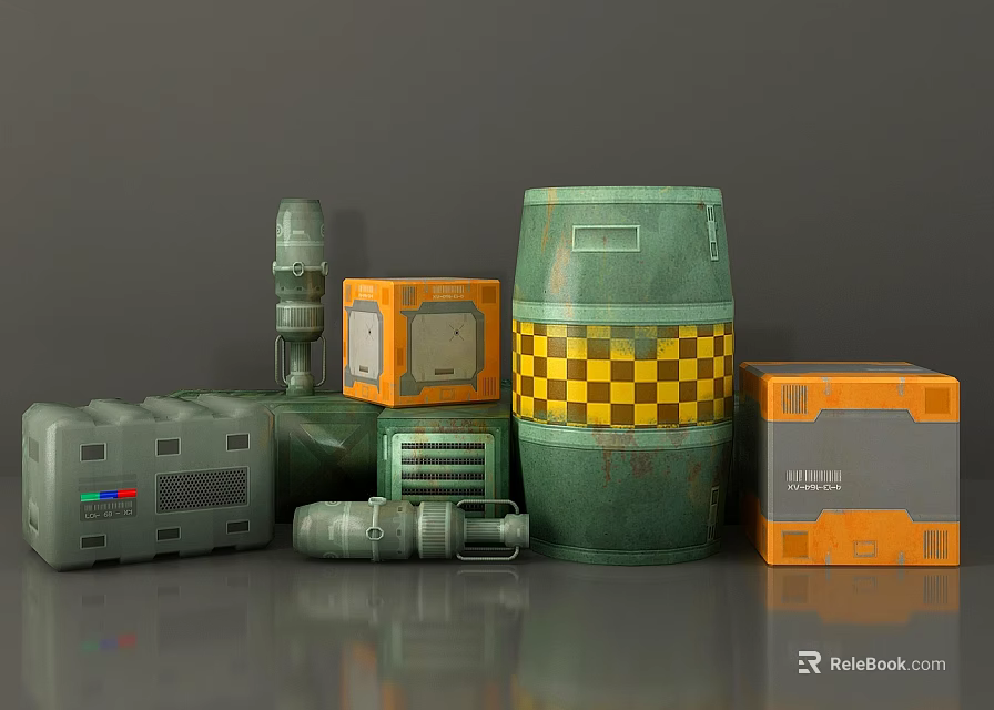 Tactical Weapon Components With Green Orange Designs And Durable Military Equipment Features 3d model 
