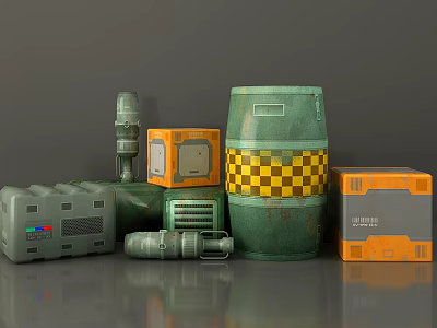 Tactical Weapon Components With Green Orange Designs And Durable Military Equipment Features 3d model