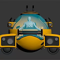 Yellow Futuristic Underwater Submersible With Transparent Cockpit Black Stripes And Mechanical Structure