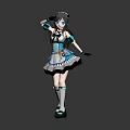 Woman In Blue White Black Maid Outfit With Long Hair And Hair Accessory Posing