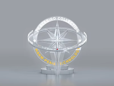 Perseid Collection Art Installation Featuring Compass Star Design Transparent Ring And Warm Peace Technology Base 3d model