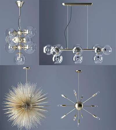Modern Contemporary Chandeliers With Glass Balls And Spiked Design Elements 3d model