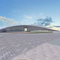 Public Sports Stadium Facility with Green Soccer Field Red Running Track and Arched White Roof