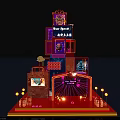 Festive New Year's Colorful Decorative Installation With Neon Lights Red Stage And Decorations