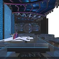 Modern Ballroom Interior Design With Neon Lights Blue Purple Illumination And Comfortable Sofa Seats