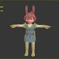Adorable Rabbit Character in Blue Striped Dress with Orange Eyes and Arms Outstretched