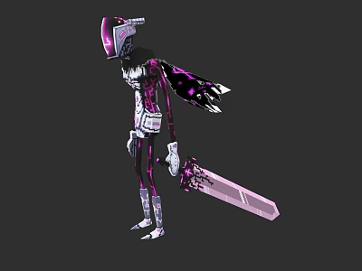 Game And Movie Character With Purple Pink Helmet Mechanical Design And Large Sword 3d model