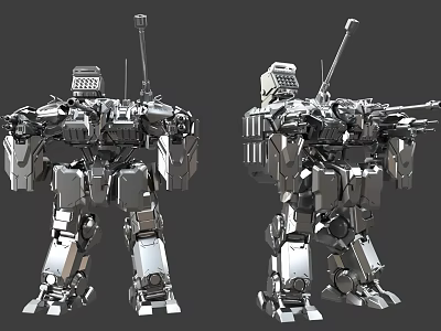 Game Movie Character Silver Robot With Mechanical Armor Antenna And Weapon Design 3d model