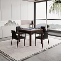 Elegant Chinese Style Table Chair Set with Square Chessboard Tabletop Black Chairs and Landscape Wall