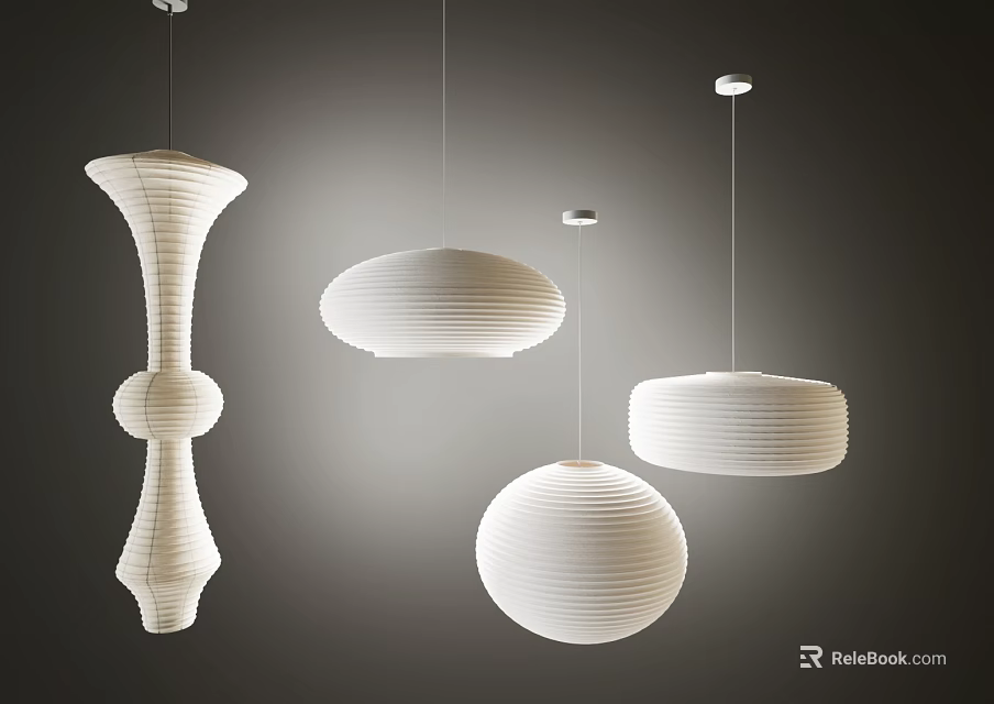 Modern White Chandeliers With Various Shapes For Interior Decor And Lighting 3d model