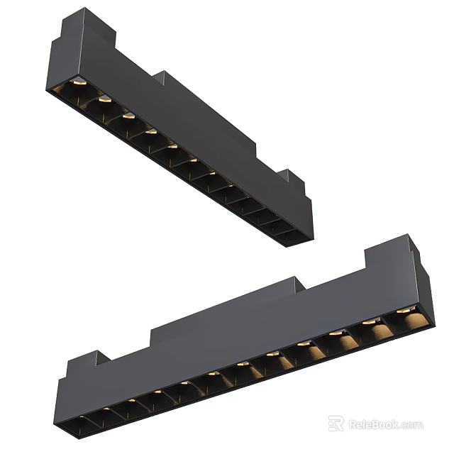 Modern Linear Black Chandeliers With Sleek Frame And Multiple Integrated Gold Bulbs 3d model 